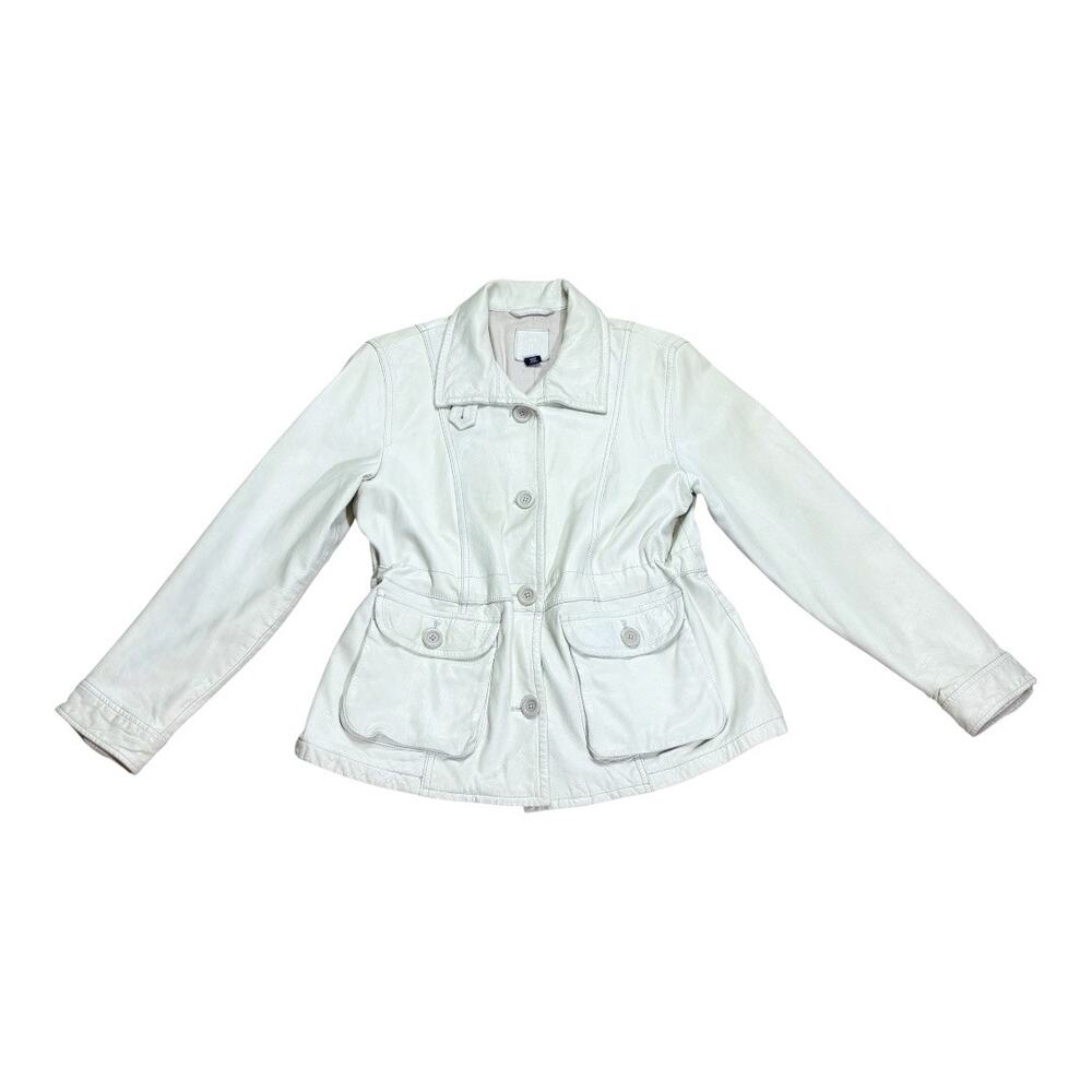 Gap Vintage 90s Y2K White Leather Jacket Large